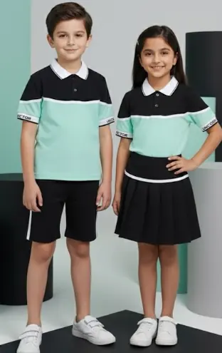 Contrast yoke T-shirt, half pant, skirt