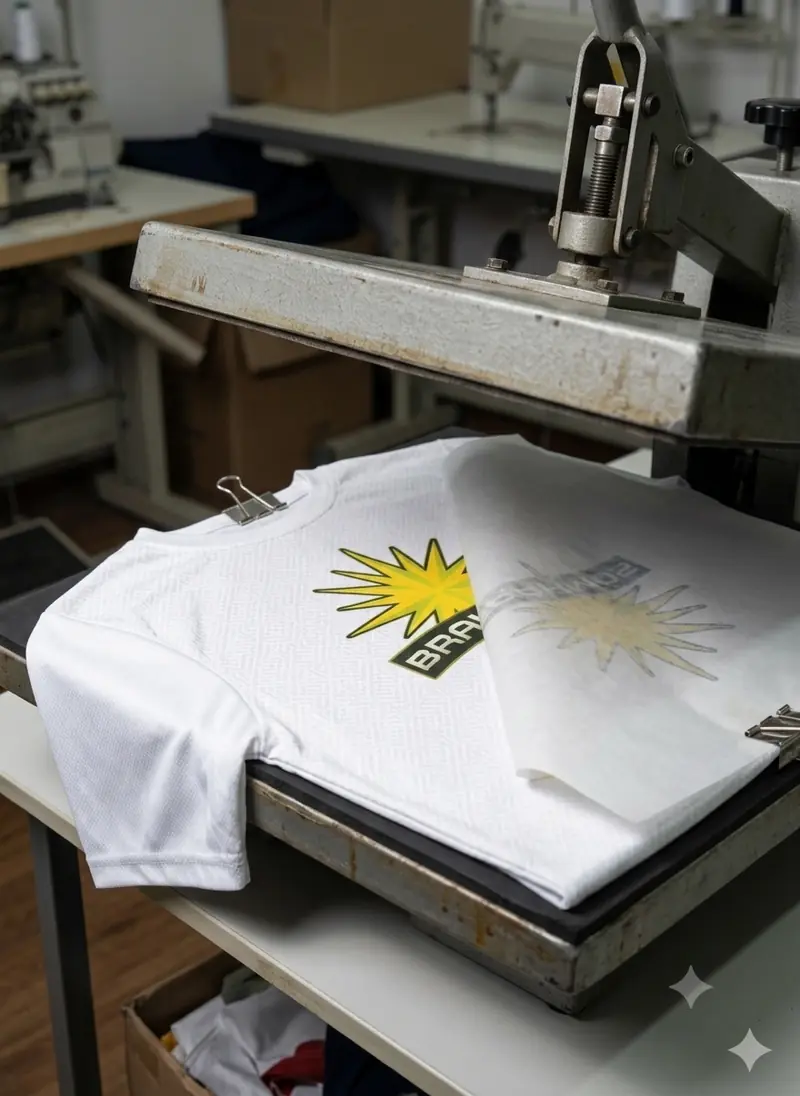 Emblem being heat printed