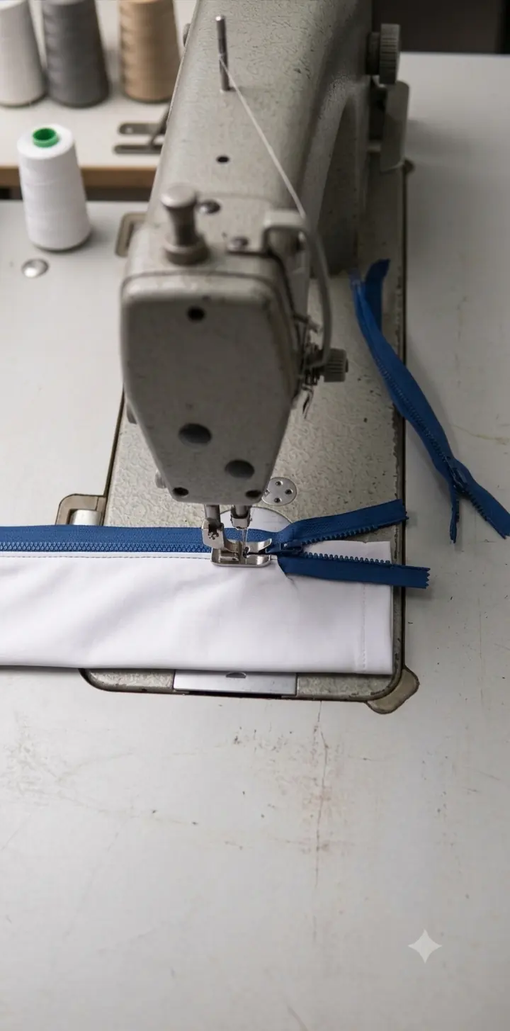 Tracksuit panel being stitched