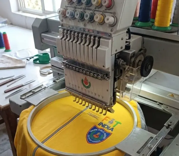 School emblem being embroidered