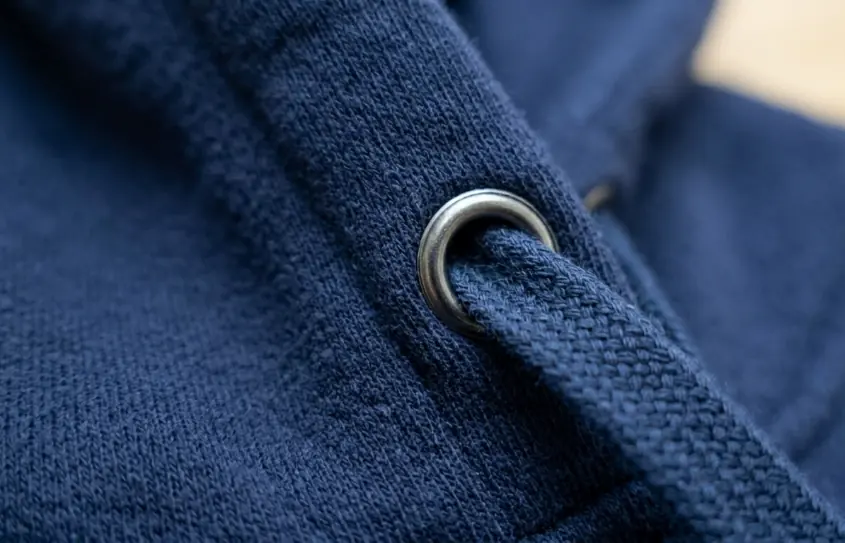 Close-up of hood drawcord eyelet